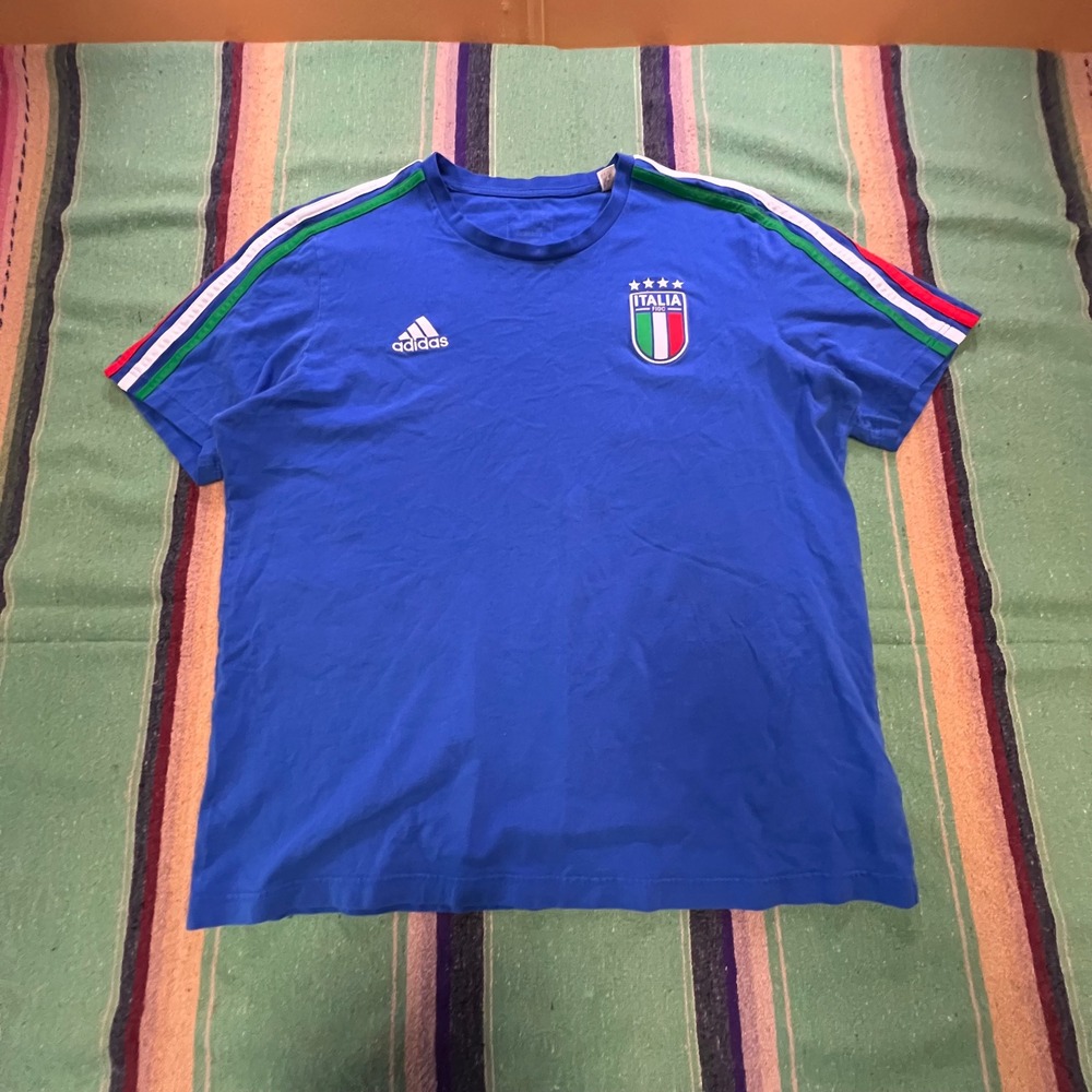 Adidas Italia FIGC T-Shirt Mens Large Blue Italy National Team Soccer Tee
